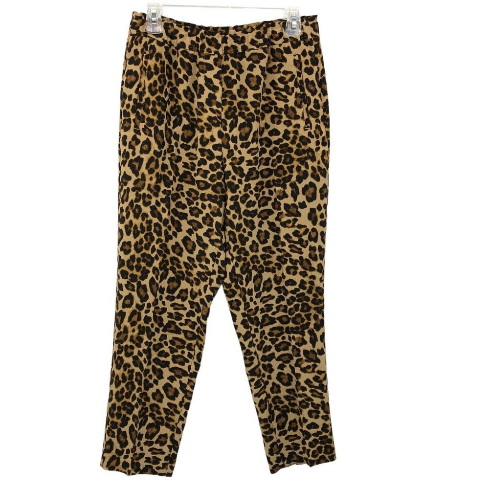H & M Leopard Print Pull On Pants Elastic Waist Ankle Length Sz 6 Animal